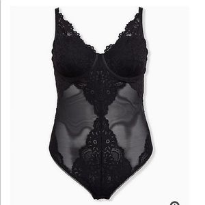 Torrid Black Mesh & Lace Underwire Thong Bodysuit